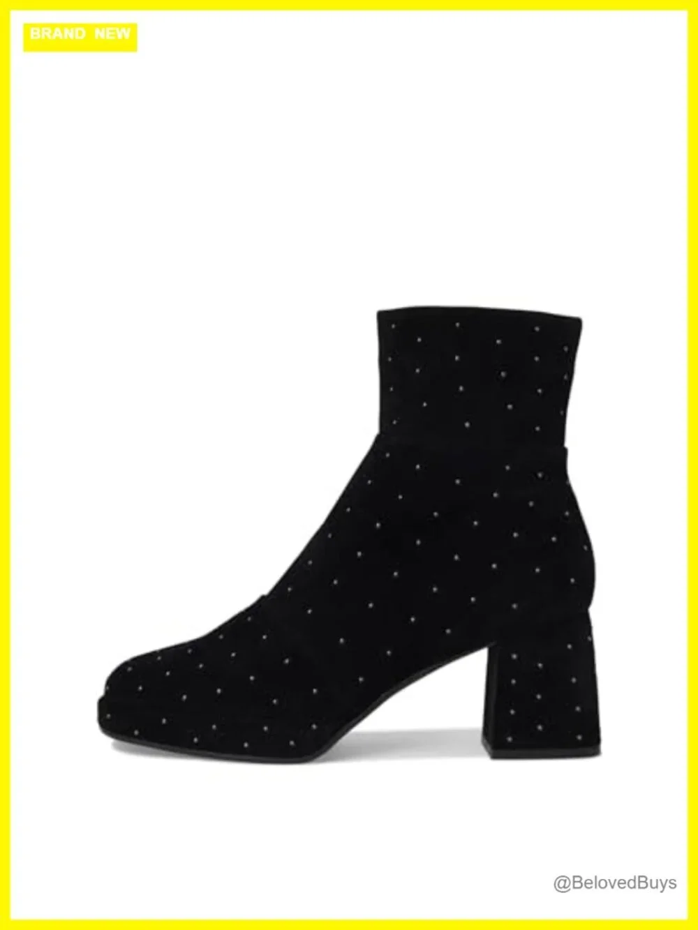 Studded Suede Ankle Booties with Block Heel and Side Zipper